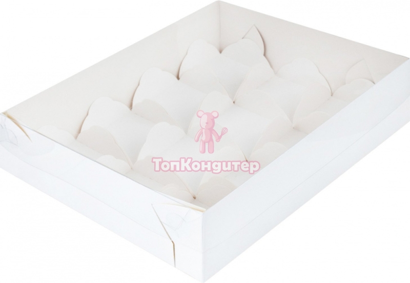 Коробка на 12 моти 23,5 см*17,5 см*5,5 см с пластиковой крышкой, Белая