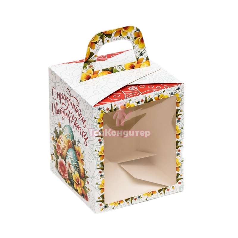 Коробка для кулича с окном "Светлая Пасха" 15 см*15 см*18 см