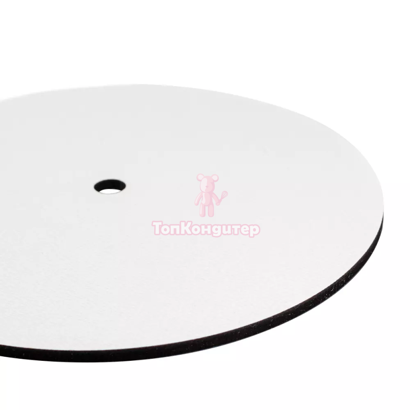 Подложка сатин для торта двусторонняя с отверстием белая 36 см, толщина 6 мм