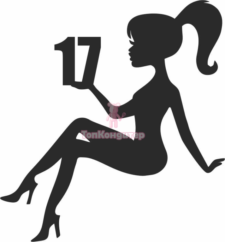 Топпер "Девушка, волосы хвост, 17 лет" ч 11*13 см